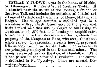 Ystradyfodwg 1868 gazetteer